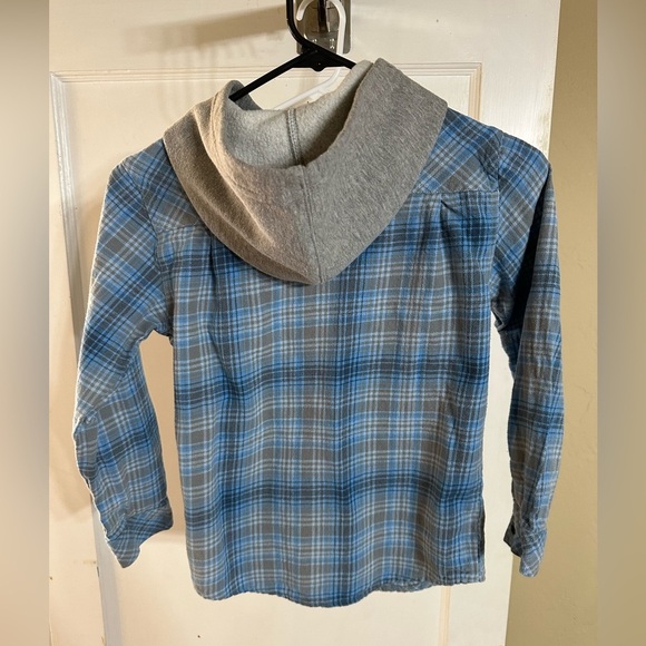 Boys Quiksilver Blue and Gray Plaid Shirt with Hood - Picture 6 of 7